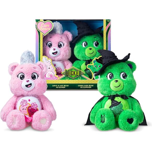 🔥Care Bears x Wicked 2pk Love-a-Lot Bear as Glinda & Good Luck Bear as Elpha🔥 - Picture 1 of 4